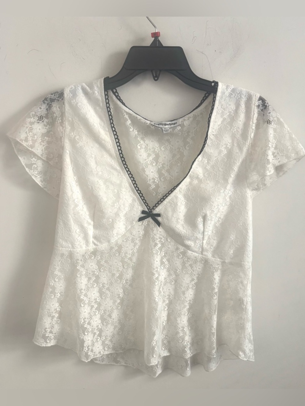 Y2K White Lace Peplum Top Sheer Floral XL Babydoll Dainty fairy festival indie